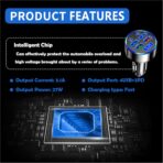 6 Port Fast USB Car Charger (PD+QC3.0),Cigarette Lighter USB Charger with LED Digital Display,Universal Car Charger Adapter Car Accessories Interior for Most 12V/24V Vehicles - Image 3