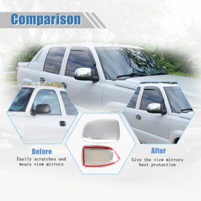 AUCERAMIC Chrome Mirror Cover Caps Fit 1999-2007 for Chevy Silverado Suburban Tahoe Avalanche 1999-2006 for GMC Sierra Yukon 2002-2006 for Cadillac Escalade (Stick-on Overlay) - Image 4