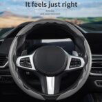 3 Piece Carbon Fiber Steering Wheel Cover,Car Steering Wheel Protector with Non-Slip Lining,Breathable Microfiber Universal for 14.5-15 inch,Gray - Image 5