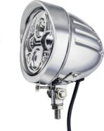 FATECIM 4.5" Bullet Round Motorcycle LED Headlight with Visor 4 1/2 Inch Motorbike Hi/Lo Beam Headlamp Bottom Mount Heavy Duty for Harley Kawasaki Honda Yamaha Suzuki Chopper Cafe Racer Bobber Chrome