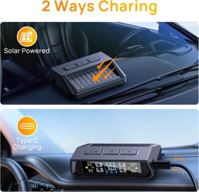 2025 RV Tire Pressure Monitoring System,0-87 PSI Tire Pressure Monitor System with Solar Charge,TPMS with 4 Sensors&6 Alarm Modes, Color LCD&Car Temperature Display for RV Trailer - Image 5