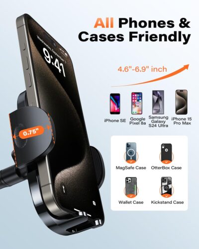 APPS2Car Cell Phone Holder for Car Dashboard Windshield Phone Mount for Car Long Arm Car Phone Holder Mount Strong Suction Cup Anti-Shake Stabilizer Compatible for iPhone, Samsung, All Smartphones - Image 6