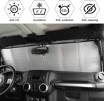 JWWY Windshield Sunshade Window Sun Shade Heat Shield Sun Visor UV Rays and Foldable Sun Shield Blocks for Jeep Wrangler Car Interior Accessories for 1996-2018 TJ JK JKU（51.96in*15.35in） - Image 3