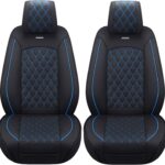Aierxuan Front Car Seat Covers Custom Fit 2009-2026 Ford F150, 2017-2026 F250 F350 F450 Super Duty Crew Cab Regular Cab Super Cab, Automotive Vehicle Cushion with Waterproof Leather (Black and Blue)