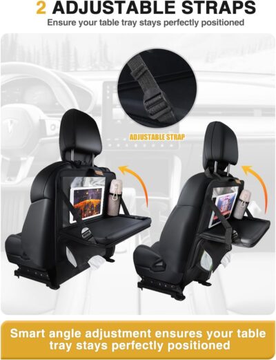 2-Pack Leather Car Backseat Organizer with Tablet Holder–Foldable Food Tray,Storage Pockets,Trash Can,Tissue Holder & Insulated Bag–Kick Mats Protector for Kids,Travel Accessories Organizer - Image 6