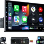 PLZ 10.1" Wireless Single Din Car Radio Stereo with Apple Carplay Android Auto Touch Screen, Car Play Audio Receivers Headunit, Bluetooth 5.3, Backup Camera, 240W, 2 Subwoofers, Navigation, FM/AM, SWC