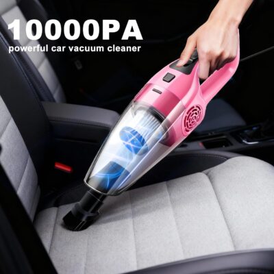Car Vacuum Cleaner – 9000PA High Power Suction, DC 12V Portable Handheld Auto Vacuum with Attachments, Mini Car Interior Cleaner for Pet Hair, Dust, Crumbs, and Debris (Blush Pink) - Image 6