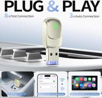 Mini Wireless CarPlay Adapter 2025 Upgrade – Dual-Band WiFi & Bluetooth 5.3, Plug & Play Car Dongle, Auto Connect, Compact Design, OTA Update, Compatible with Cars 2016+ Wired CarPlay/Android Auto - Image 5