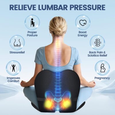 Lumbar Support Seat Cushion - Memory Foam Cushion for Office Chair, Car Seat, Airplane - Sciatica & Hip & Coccyx Pain Relief Desk Chair Cushion for Long Sitting Office Workers, Car Drivers - Image 6