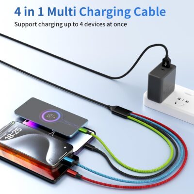 4 in 1 Multi Charging Cable [2Pack 5FT], Tangle Free USB C Car Charger Cable Nylon Braided with 2 USB-C/IP/Micro, Travel Charging Cords for iPhone Android iPad and More - Image 6