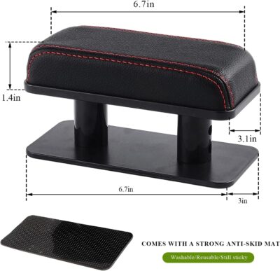 Car Armrest Pad, Adjustable Height Left Elbow Support Anti-Fatigue Car Door Arm Rest Cushion, Leather Central and Side Booster Pad Relieve Driver's Arm Fatigue, Car Accessories (Black & Red) - Image 2