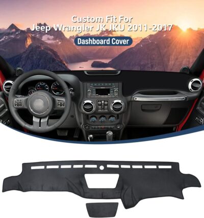 BIBLOZ Dash Cover 2011 2012 2013 2014 2015 2016 2017 for Jeep Wrangler JK JKU Unlimited Sport Sahara Rubincon Accessories Black Flannel Dashboard Cover Mat Car Dashboard UV Sun Protection - Image 2