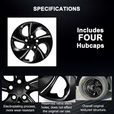 15 inch Replacement Hubcaps Fit for 2006-2011 Honda Civic, Wheel Rim Cover Compatible with 2013-2015 Honda Civic 15'' Steel Wheel; 4 Pcs (Glossy Black) - Image 4
