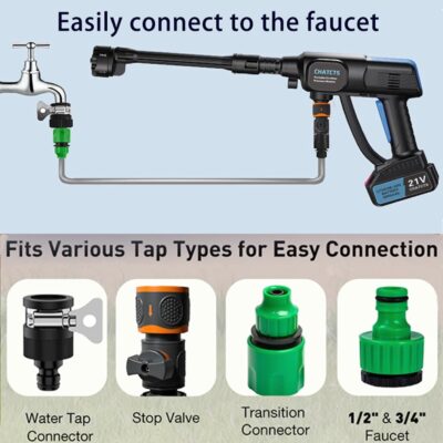 Portable Cordless Pressure Washer, 980PSI Cordless Car Pressure Washer with 2 Batteries, 6 in 1 Nozzle, 5 Meter Hose, for Watering, Cleaning, Car Washing, Floor Washing - Image 2