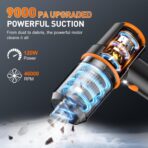 KMM Handheld Car Vacuum Cleaner, 9000PA Vacuum Cleaner & Air Duster, 120W High Power Vacuum Portable Cordless, Hand Held Vacuum Rechargeable with Multi-Nozzles & LED Light for Home, Car, Office - Image 3