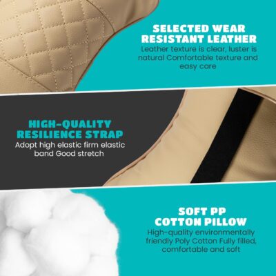 Set of 2 Quilted Faux Leather Car Headrest Pillow, Black Case/Black Threading, Ergonomic Neck Support for Comfortable Driving - Image 7