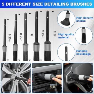 THINKWORK Windshield Cleaner Tool, Car Interior Cleaning Kit, Car Detailing Kit Interior Cleaner with10Pcs Detailing Brush Set, Gray Auto Detailing Supplies & Accessories - Image 4