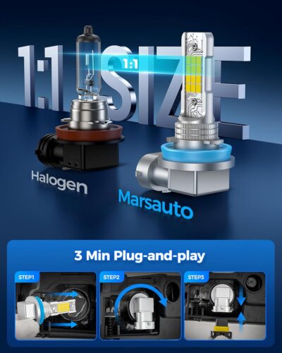 Marsauto H16 H11 H8 LED Fog Light Bulb Yellow, 12,000 Lumens 3500K Amber Yellow Fog Lights Super Bright & Compact H8/H11 LED Bulb, 1:1 Mini Size Plug and Play, Side Marker & Parking Light Combos - Image 4