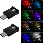 USB Type C LED Ambient Light, 8 Colors RGB 5V Car Smart LED Atmosphere Lighting Night Lamp, Mini USB Adjustable Brightness Interior Light Decor for Home Car Laptop (2PCS)