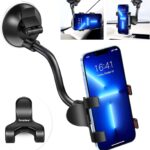 ivoler Car Phone Mount Windshield, Long Arm Clamp Universal Windshield with Double Clip Strong Suction Cup Cell Phone Holder Compatible with iPhone 15 14 13 Pro Max XS 7 8 Plus, Galaxy S24 S23 Ultra