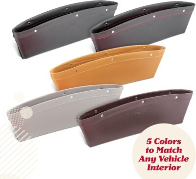 Lusso Gear Car Seat Gap Organizer - Pack of 2 - Prevents Items Falling & Seat Gap Filler - Universal Fit 0.5"-2" Slots & Automotive Use - Easy Clean Design for Auto Accessories - Gray Faux Leather - Image 9