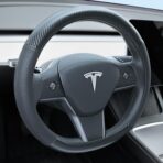 Carbon Fiber Leather Steering Wheel Cover for Tesla Model 3/Y 2016-2025 2026 Juniper/Highland, Non-Slip Breathable Steering Wheel Protector for Tesla Model 3/Y Accessories 2026