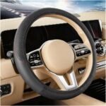 Car Steering Wheel Cover, Elastic Stretch Leather Non-Slip Vehicle Steering Wheel Guard, Automotive Interior Protective Decor Accessories, Universal for SUV RV Truck (Black)