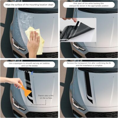 2PCS Racing Stripes Car Hood Decal with Scraper,Stylish Hood Decals for Cars Decorates Hoods Cover and Scratch Protection,Universal Vinyl Car Decals for Cars Modifications (Black) - Image 5