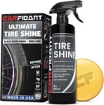 Carfidant Tire Shine Spray - Black Satin Finish - Premium Car Tire Dressing - 18 fl. Oz. Kit with Applicator Pad - Long Lasting - No Sling No Grease Formula with UV Protection