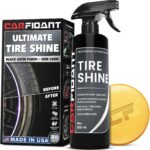 Carfidant Tire Shine Spray - Black Satin Finish - Premium Car Tire Dressing - 18 fl. Oz. Kit with Applicator Pad - Long Lasting - No Sling No Grease Formula with UV Protection