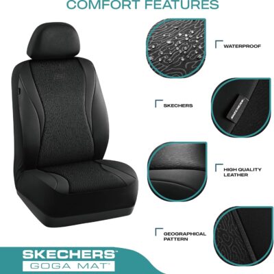 Skechers Car Seat Covers,Leather Seat Covers with GOGA Mat Technology,Waterproof Car Seat Covers Front Seats,Airbag Compatible,Comfort Universal Fit for Most Cars,Vans,Trucks,SUVs,Black - Image 3