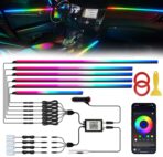 Smart LED Car Lights Interior with USB Port, Acrylic LED Strip Fiber Optic Ambient Lighting Car, Wireless App Control, Sync to Music, Car Decorations Interior Accessories Gifts for Women Men, 10 in 1