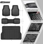 CAR PASS Heavy Duty Rubber Black Car Floor Mats & Cargo Liners, Deep Dish All-Weather Trunk Mats Durable Anti-Slip 3D Rhombus Waterproof Trim to Fit Liner Universal Fit Auto,Sedan,SUV,Truck, Black - Image 3