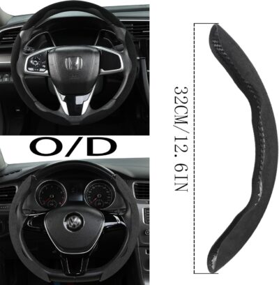 Premium Suede Car Steering Wheel Cover, Non-Slip Segmented, Suitable for Car, SUV, Truck, O/D Shape, 14.5-16inches Steering Wheel Protector,Universal Auto Accessories (Black, 2pcs) - Image 4