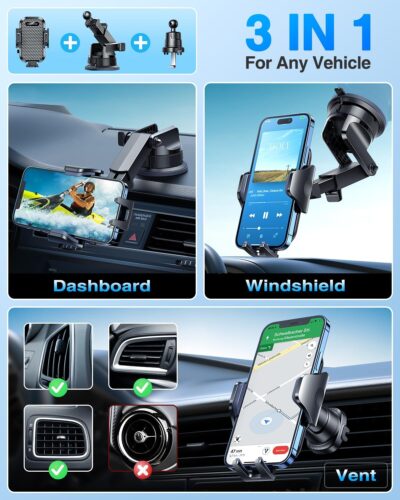 [2026 True Military-Grade] Car Phone Holder VANMASS [Upgraded Strongest Suction & Clip] Cell Phone Mount for Dashboard Windshield Vent Wall,Truck Cradle Stand for iPhone 17 Pro Max 16 15 14 13 Android - Image 4