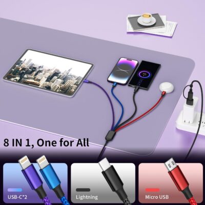 Travel 4 in 2 Multi Charging Cable with Dual IP, Tinned Copper Multi Phone Chargers for All Devices with IP/IP/Type C/Micro Port, Compatible with Most Cell Phones/Tablets and More (1Pack, 5FT) - Image 4