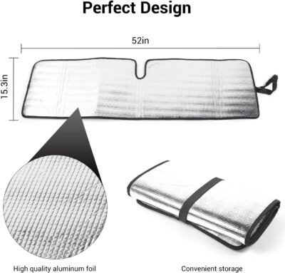 JWWY Windshield Sunshade Window Sun Shade Heat Shield Sun Visor UV Rays and Foldable Sun Shield Blocks for Jeep Wrangler Car Interior Accessories for 1996-2018 TJ JK JKU（51.96in*15.35in） - Image 4