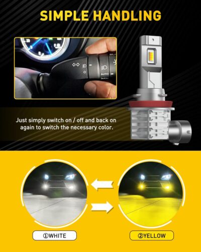 AUXITO H11 H8 H16 Switchback LED Fog Light Bulbs, 6500K White/3000K Amber Yellow, 6000LM 300% Brightness, Dual Color White Yellow Driving Fog Lights, Non-polarity, Pack of 2 - Image 4