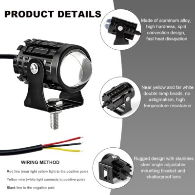 2PCS Motorcycle LED Driving Fog Lights, Super Bright White/Amber Motor Auxiliary LED Spotlights with 2 Switch, Waterproof Aux Motorcycle Headlight for Car Truck ATV Tractor (8-80v) - Image 3