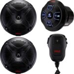 Pyle Marine Bluetooth Receiver Speaker Kit - Waterproof Audio Entertainment System Set w/Dual 6.5" Boat Speakers, Wireless BT Controller, Compact Handheld Broadcasting Microphone (Black)
