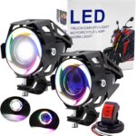 Ourbest Motorcycle Fog Lights with Switch, 12V/24V 3in Halo Auxiliary Light for ATV Scooter Trucks Luces exploradoras para Moto Pair Multicolored