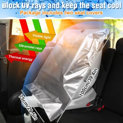 2Pcs Baby Car Seat Sun Shade Cover,Infant Car Seats Heat Protector,Baby Travel Accessories to Keep Toddler Seats at Cool Temperature,CarSeat Cooler Cover UV Protection from Heat/Sun for Babies Seat - Image 2