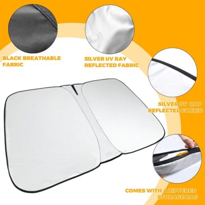 Sunshade for Car Windshield Fit Hyundai Kona 2024 2025 Windshield Sun Shade Foldable Blocks UV Rays & Heat Easy to Install and Store Made of 240T Polyester with Storage Bag - Image 6