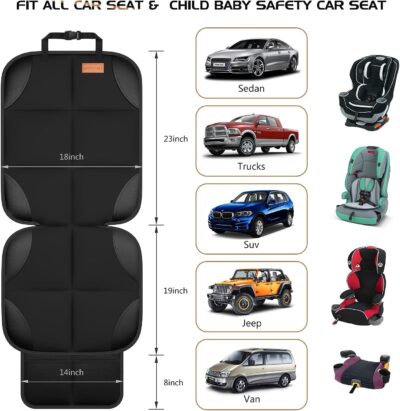 SMART ELF Car Seat Protector, 2Pack Seat Protector Protect Child Seats with Thickest Padding and Non-Slip Backing Mesh Pockets for Baby and Pet,Sedan SUV Truck (Black) - Image 3