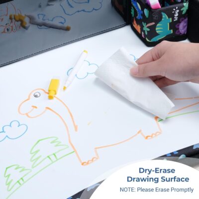 COOLBEBE Kids Travel Tray for Toddler Car Seat, 2PCS Travel Tray for Airplane, Toddler Car Seat Lap Tray, Carseat Table Tray for Kids Travel Activities(Dinosaur & Pink Unicorn) - Image 4