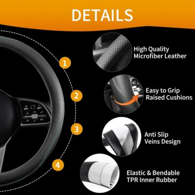 Steering Wheel Cover, Universal 15 inch, Faux Leather Steering Wheel Protector, Anti-Slip, Breathable & Heating-Compatible for Cars Trucks SUVs Vans - Image 3
