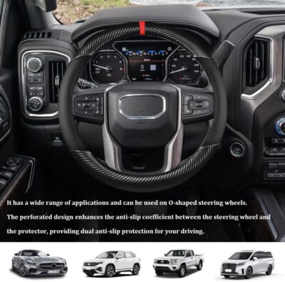 Car Steering Wheel Cover, Steering Wheel Accessories, 15 Inch Microfiber Leather Carbon Fiber Soft Anti-Slip Breathable, Car Accessories Elastic Non-Slip Cover for Most Vehicles (Black) - Image 7