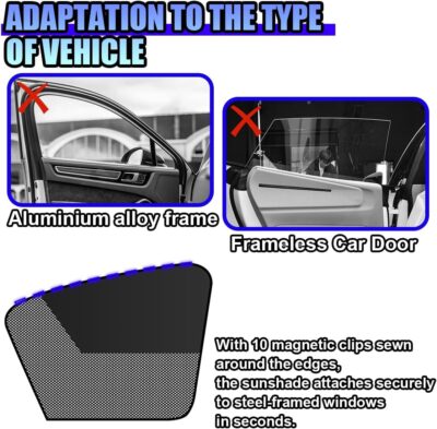 Car Window Shades, Magnetic Side Window Sun Shade Curtain, Half Blackout & Half See-Through UV Protection & Heat Blocking Car Window Screen, Vehicle Sun Shades for Driver Passenger (4PCS) - Image 4