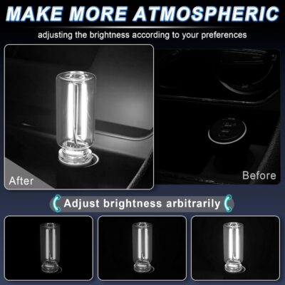 Car Interior USB LED Night Light, Portable Touch dimmable Car Ambient Lighting Kit, Retro Mini Transparent Glass Bottle Lamp Decorations for Vehicle Camping Bedroom Hallway, Pack of 2(White) - Image 2