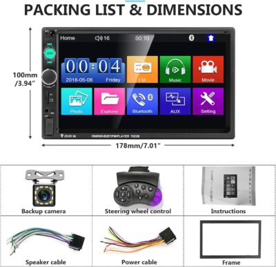 Podofo Car Stereo Double Din Car Radio 7 Inch MP5 Player with HD Touch Screen Digital Display Bluetooth Multimedia Support PhoneLink USB SD Aux-in 2 Din Autoradio with Backup Camera - Image 7